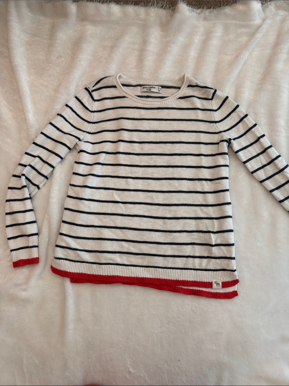 abercrombie kids White Navy Striped Sweater with Red Trim sz 11/12